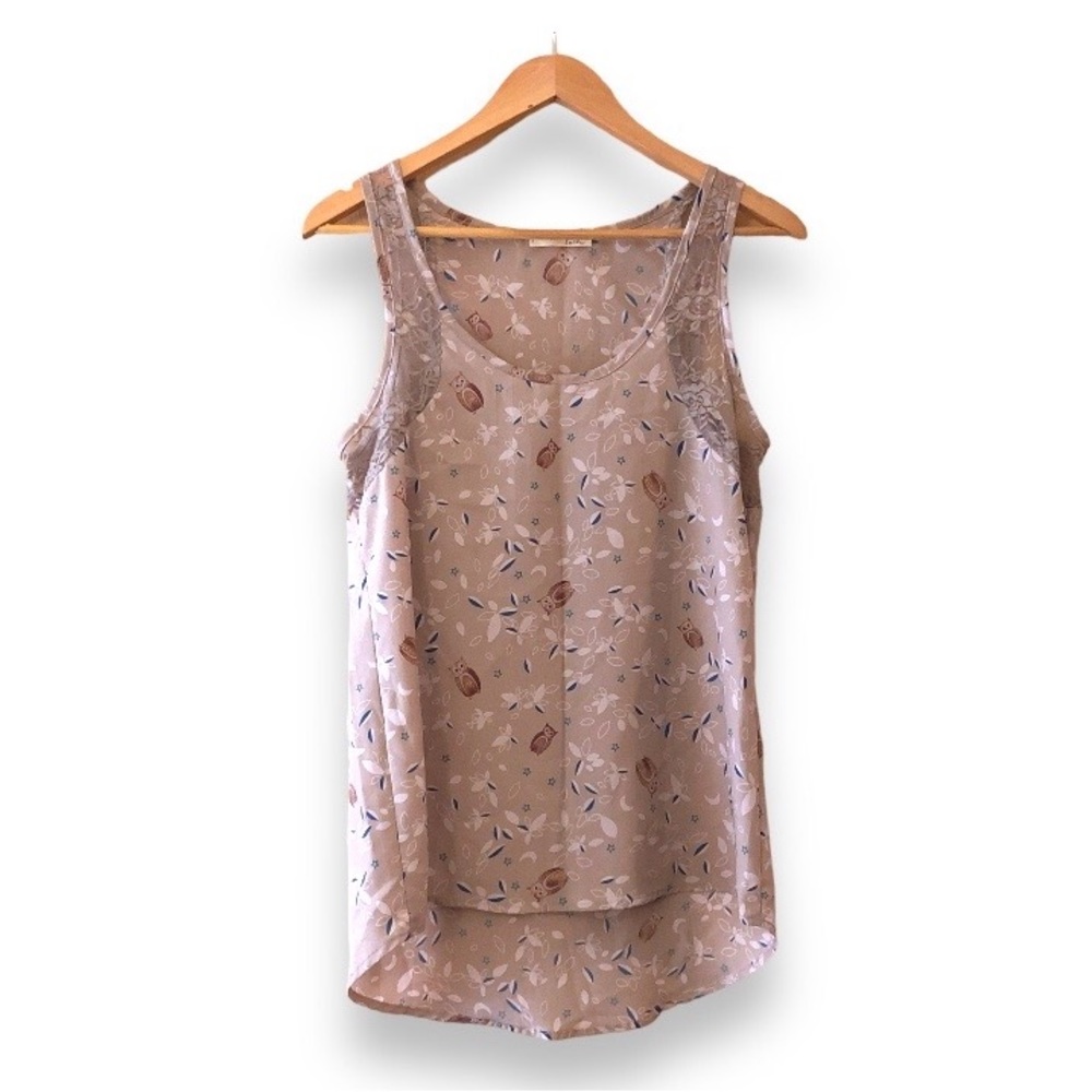 Lush Tan Owl Print Sleeveless Top